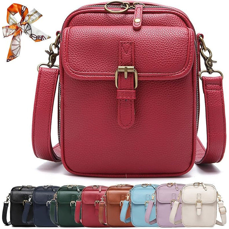 Vintage Faux Leather Crossbody Bag with Built-In Wallet