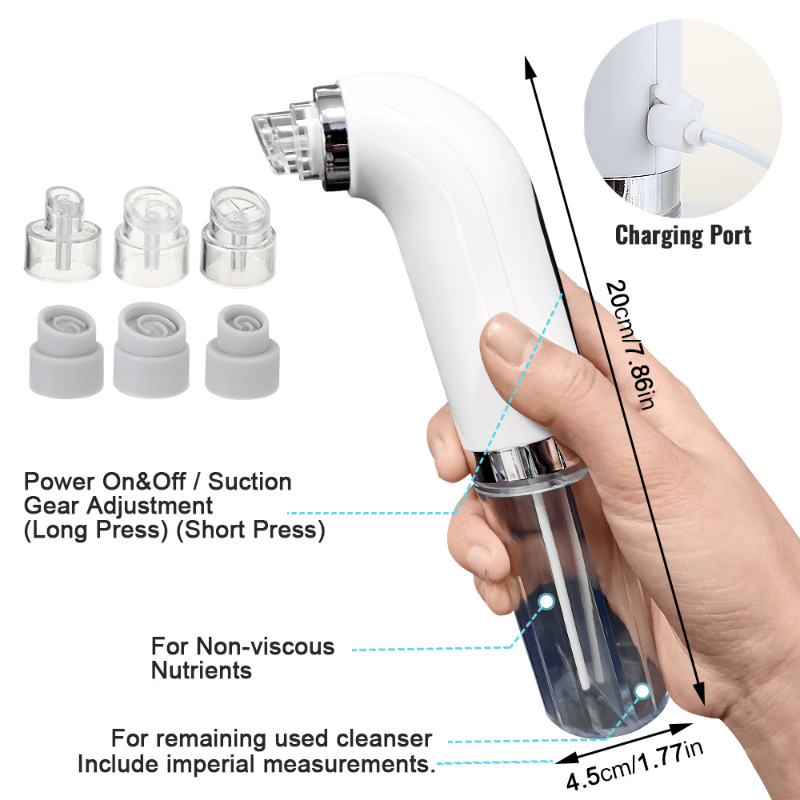 USB Rechargeable Pore Vacuum Facial Cleaner with Interchangeable Heads