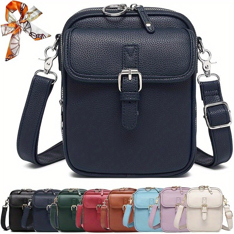 Vintage Faux Leather Crossbody Bag with Built-In Wallet