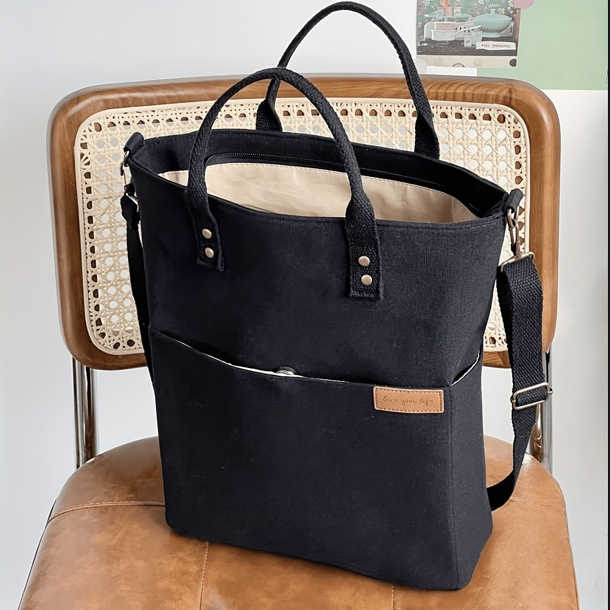 Nylon Tote Bag for Casual Students with Zipper Closure