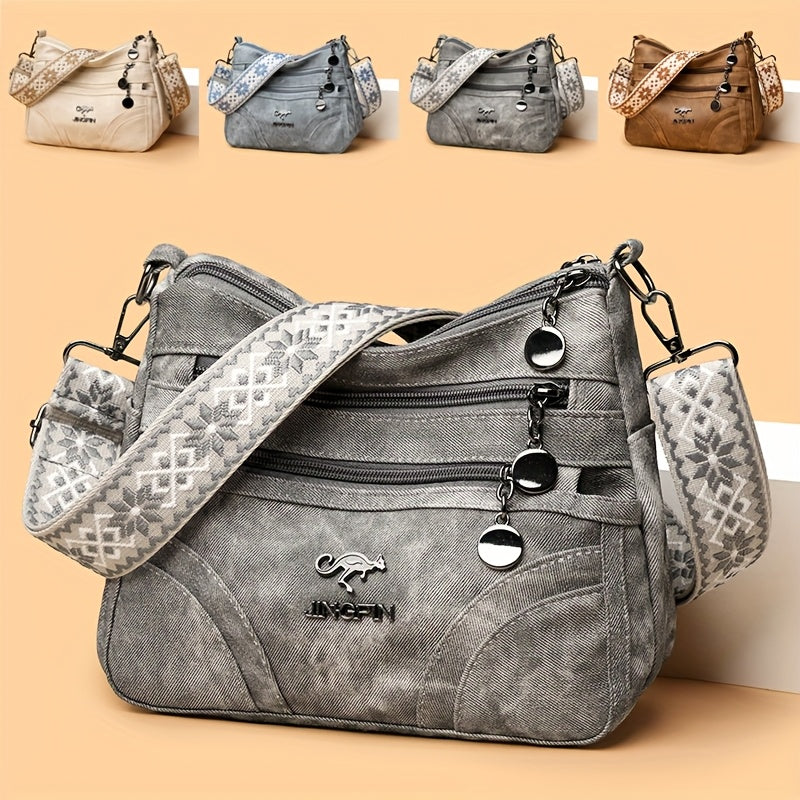 Perfect Lily Women's Vintage Bohemian Crossbody Bag for Everyday Use by Connie's Bargains - denim with patterned strap