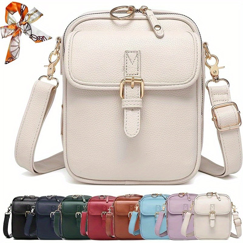 Vintage Faux Leather Crossbody Bag with Built-In Wallet
