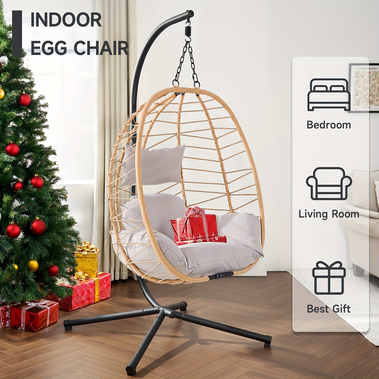 Hanging Egg Chair With Stand For Indoor And Outdoor Relaxation