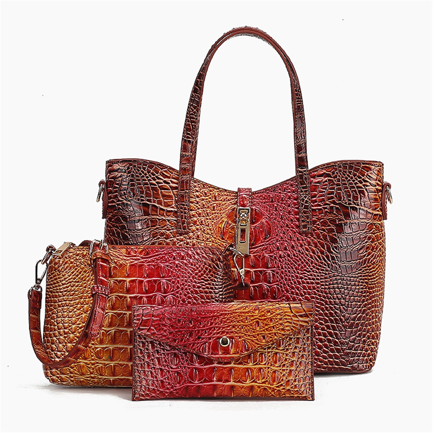 Colorful Crocodile Pattern Faux Leather Tote and Crossbody Bag Set
