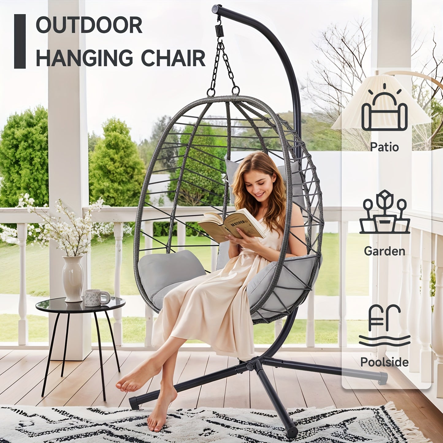 Hanging Egg Chair With Stand For Indoor And Outdoor Relaxation