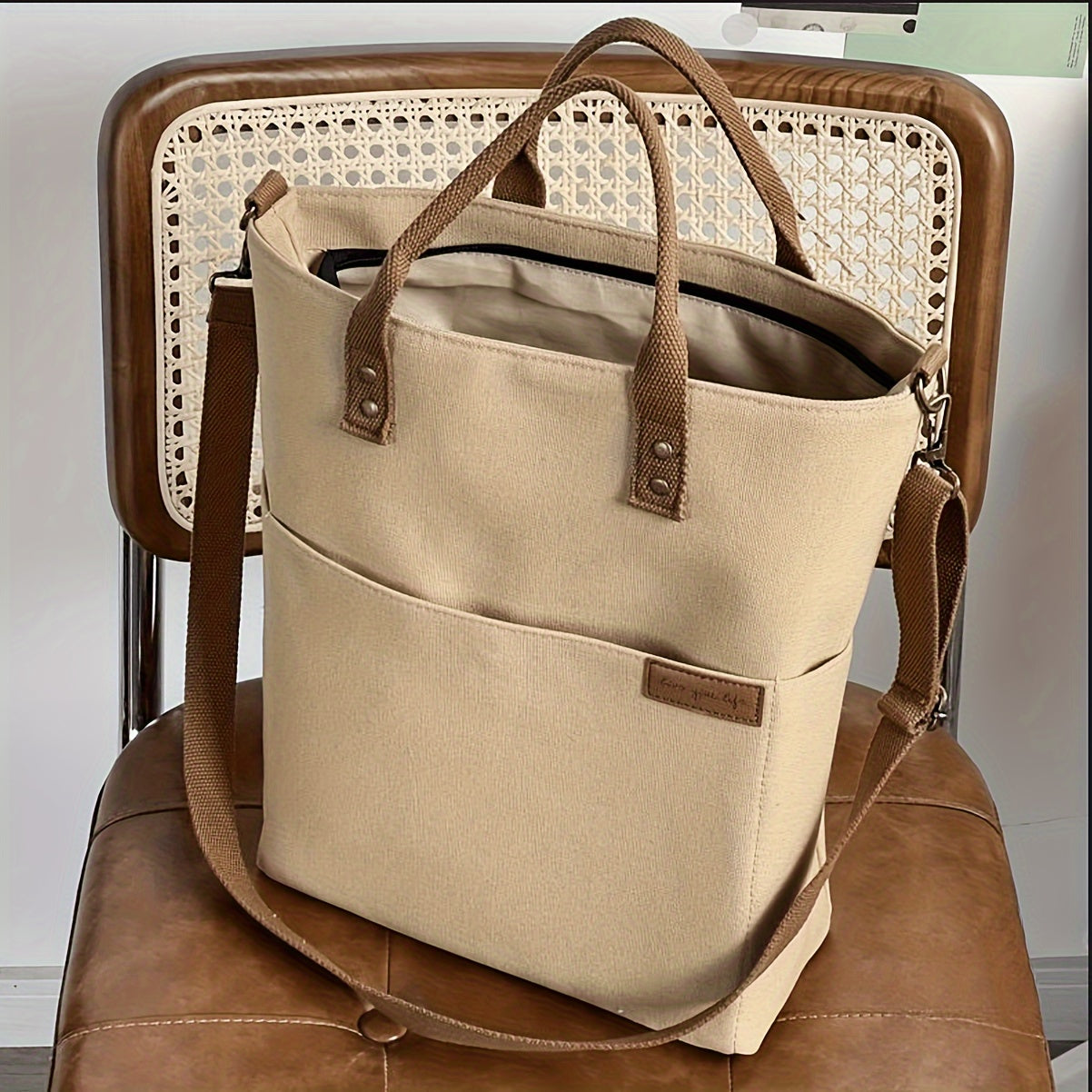 Nylon Tote Bag for Casual Students with Zipper Closure
