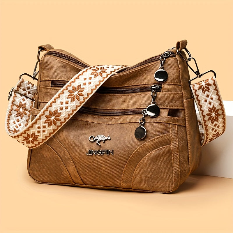 Connie's Bargains Perfect Lily Women's Vintage Bohemian Crossbody Bag for Everyday Use, brown canvas with boho strap