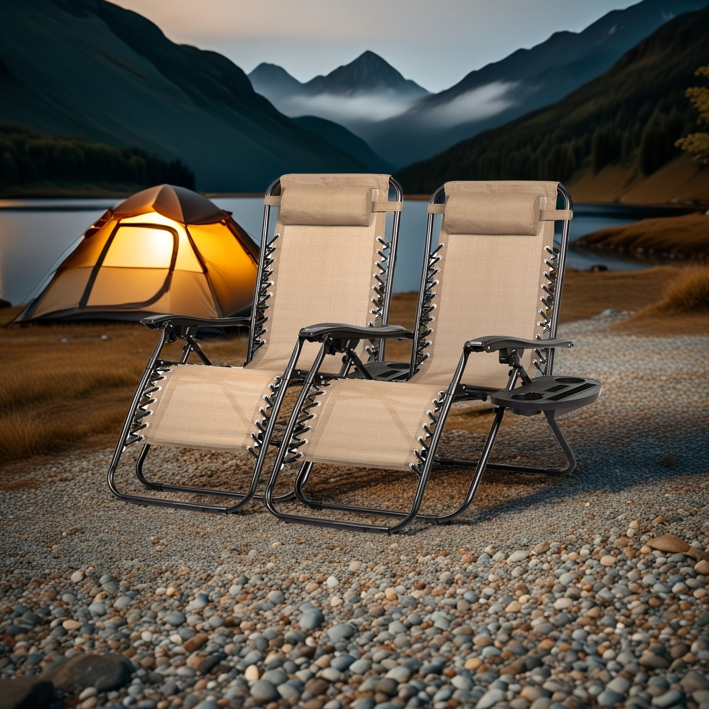 Zero Gravity Adjustable Recliner Chairs Set with Cup Holder