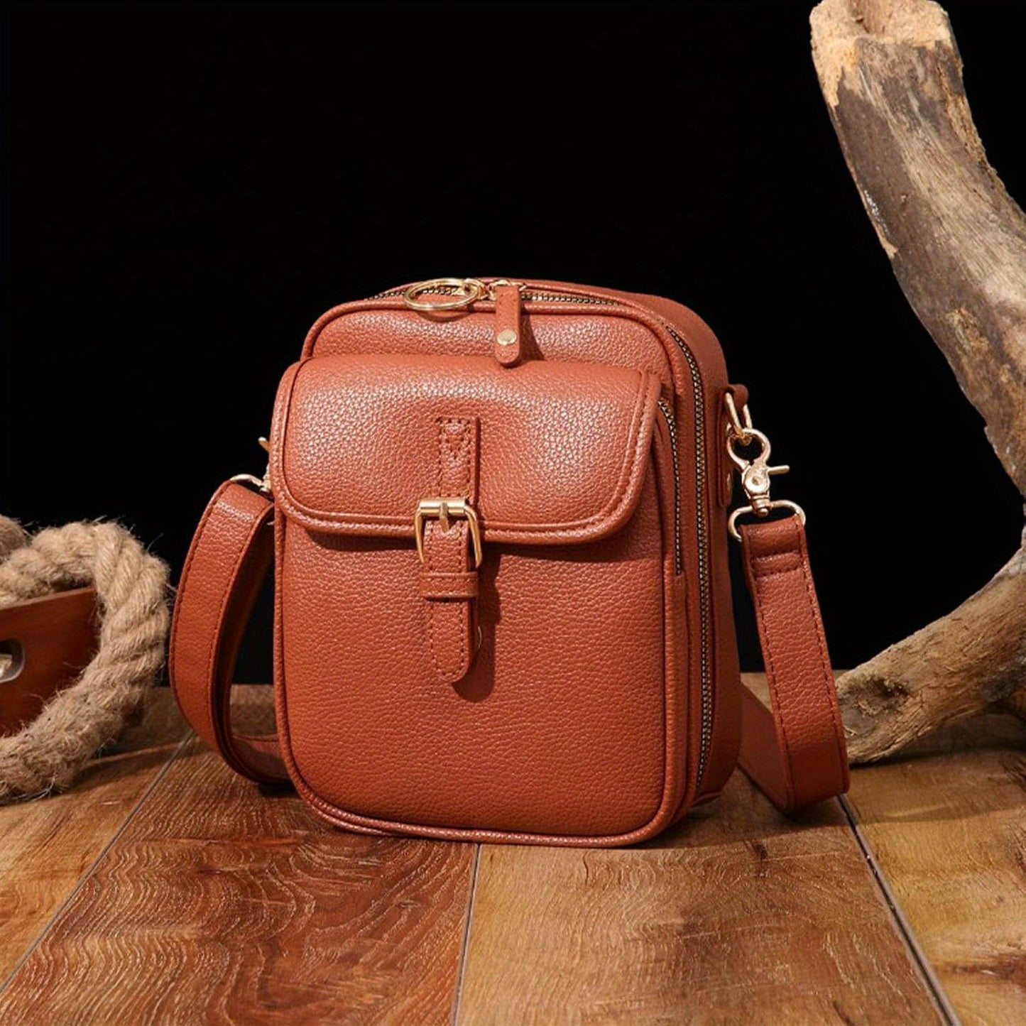 Vintage Faux Leather Crossbody Bag with Built-In Wallet