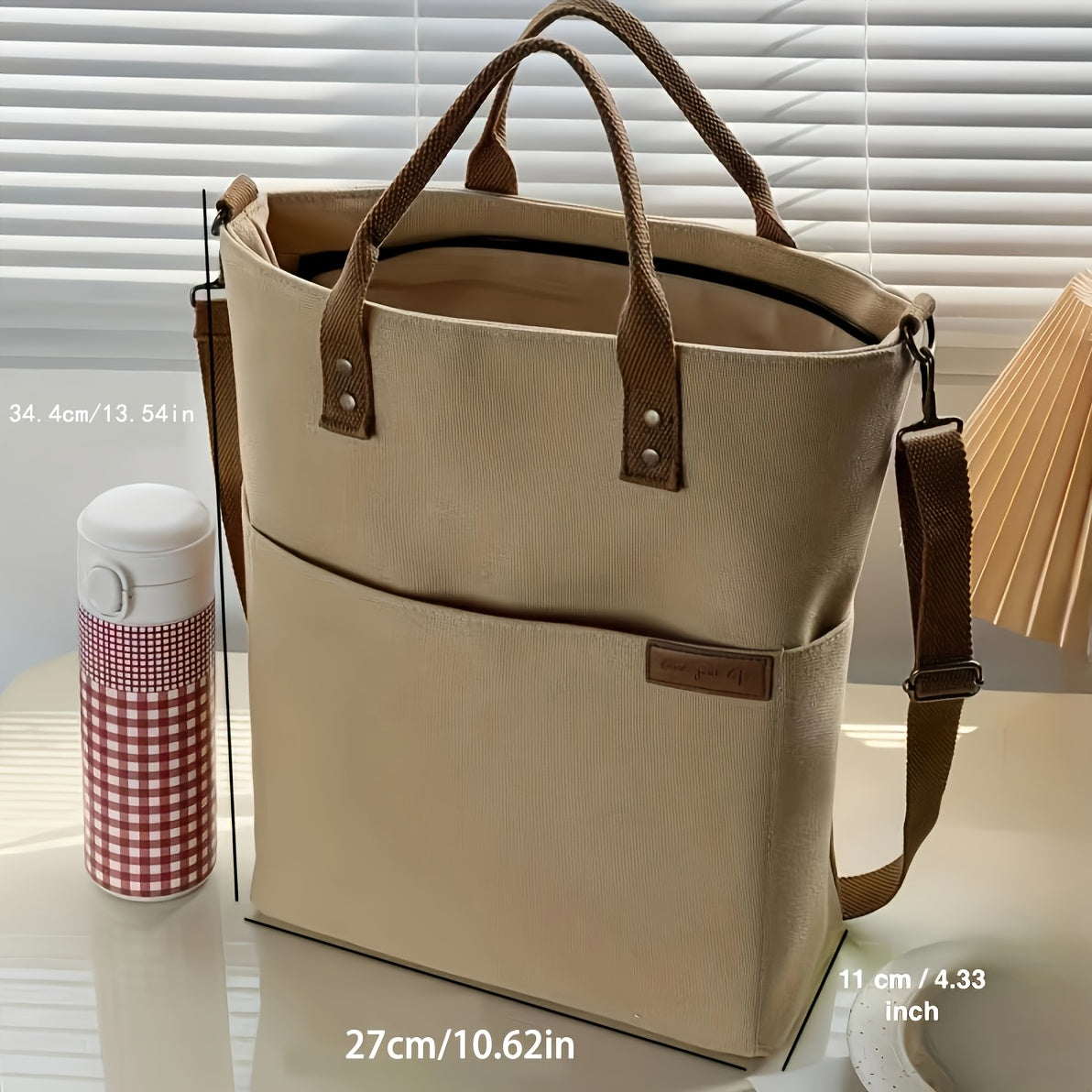 Nylon Tote Bag for Casual Students with Zipper Closure