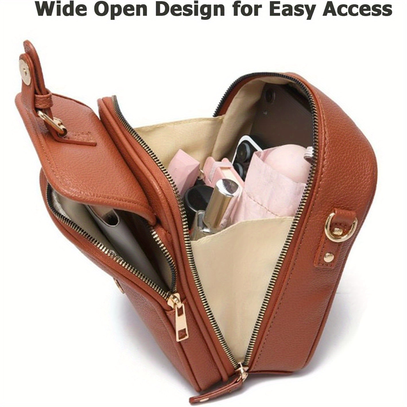 Vintage Faux Leather Crossbody Bag with Built-In Wallet