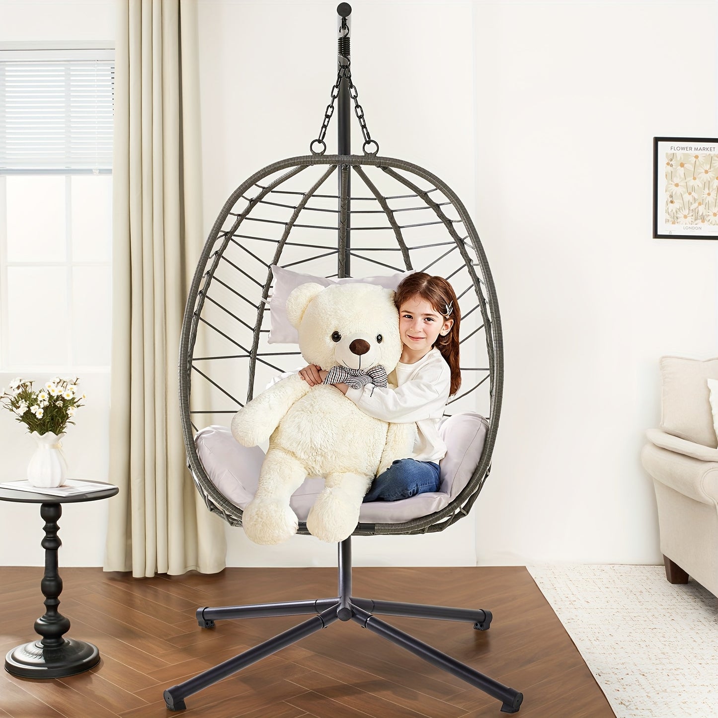 Hanging Egg Chair With Stand For Indoor And Outdoor Relaxation