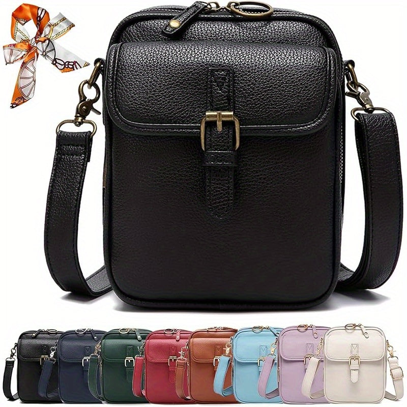 Vintage Faux Leather Crossbody Bag with Built-In Wallet