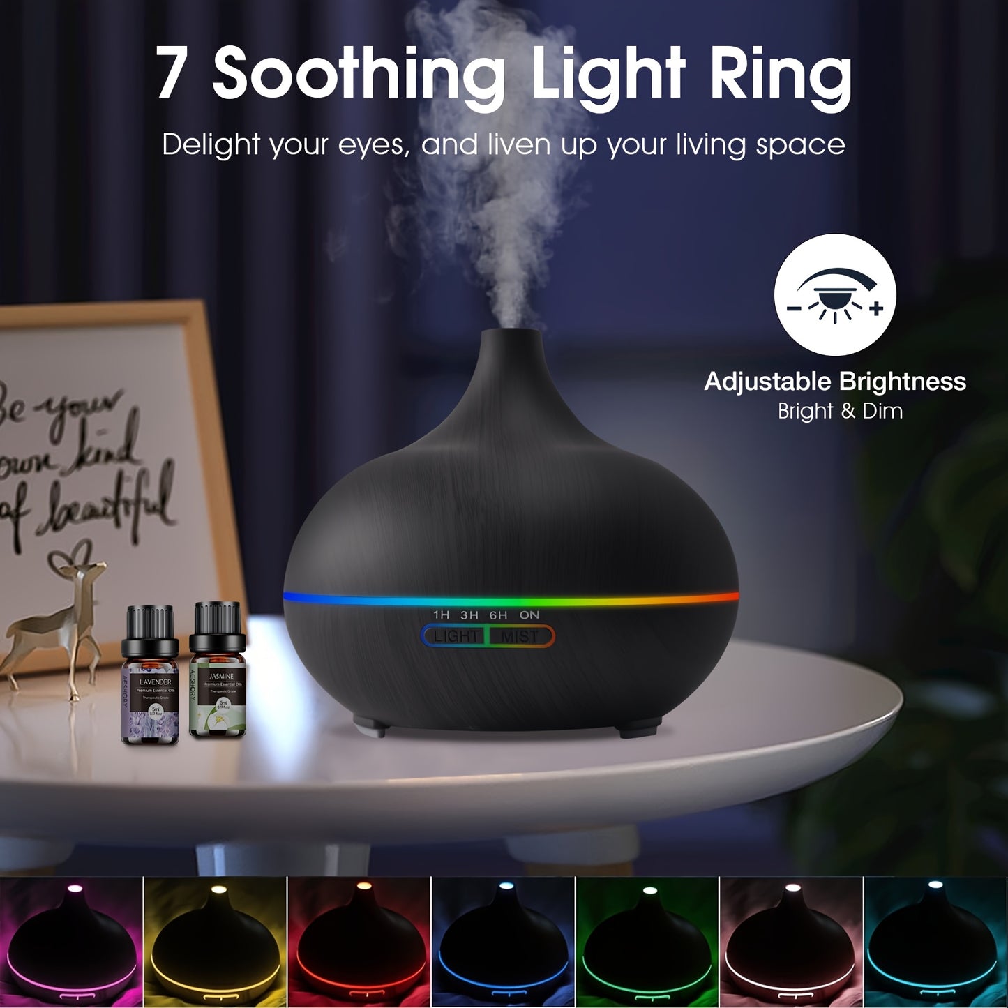Essential Oil Diffuser With Wood Grain Design And LED Light
