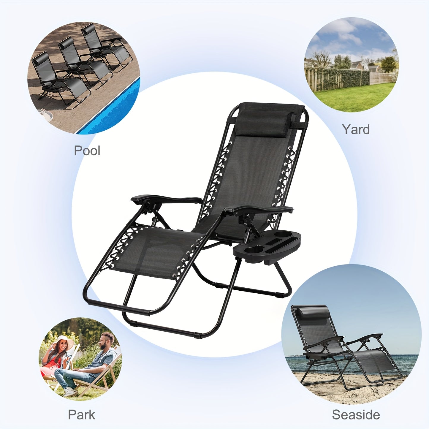 Zero Gravity Adjustable Recliner Chairs Set with Cup Holder