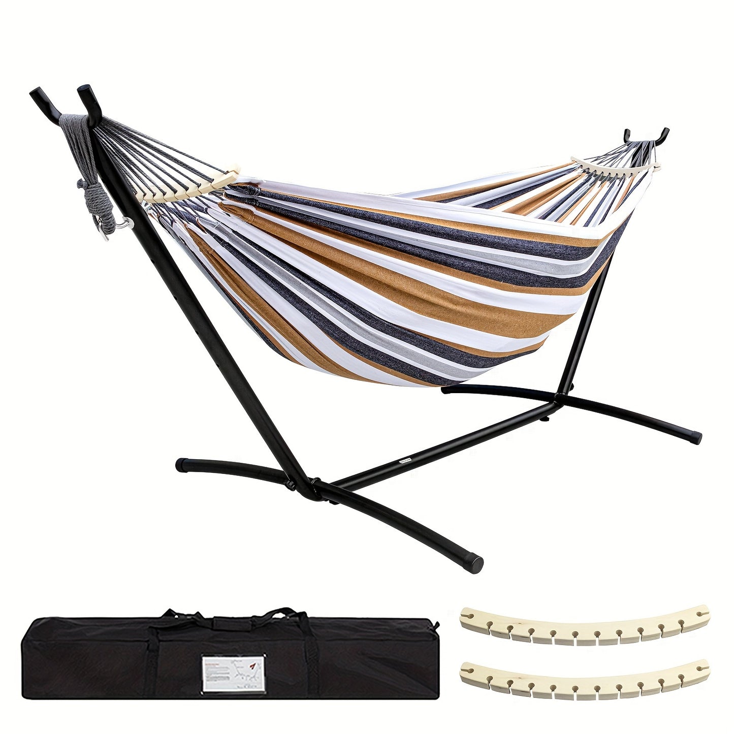 Premium Double Hammock with Steel Stand and Carry Bag