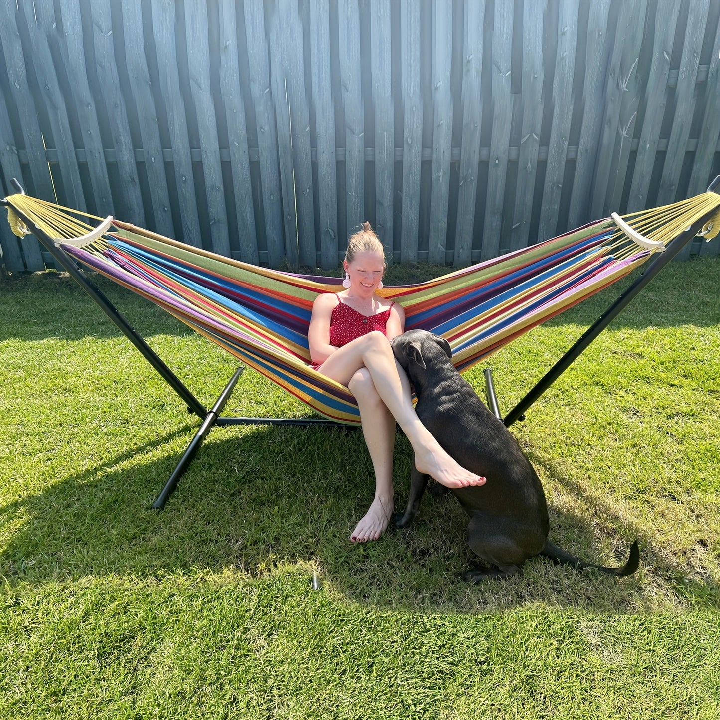 Premium Double Hammock with Steel Stand and Carry Bag