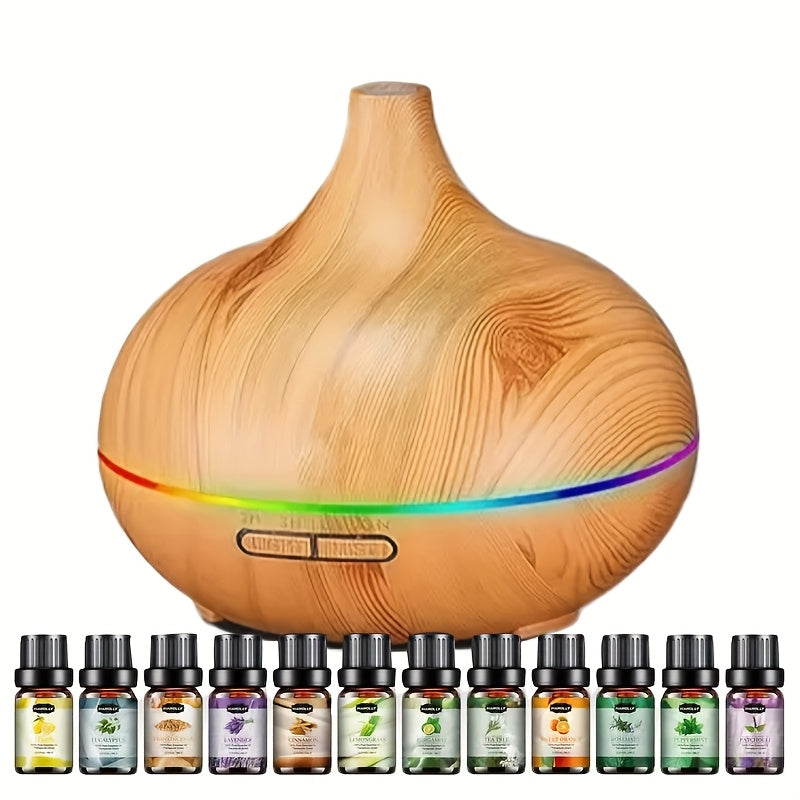 Essential Oil Diffuser With Wood Grain Design And LED Light