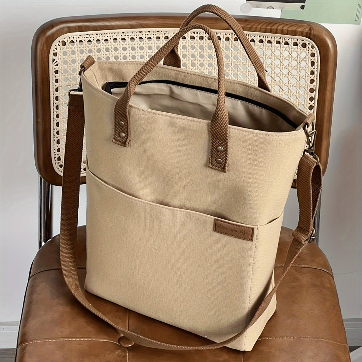 Nylon Tote Bag for Casual Students with Zipper Closure