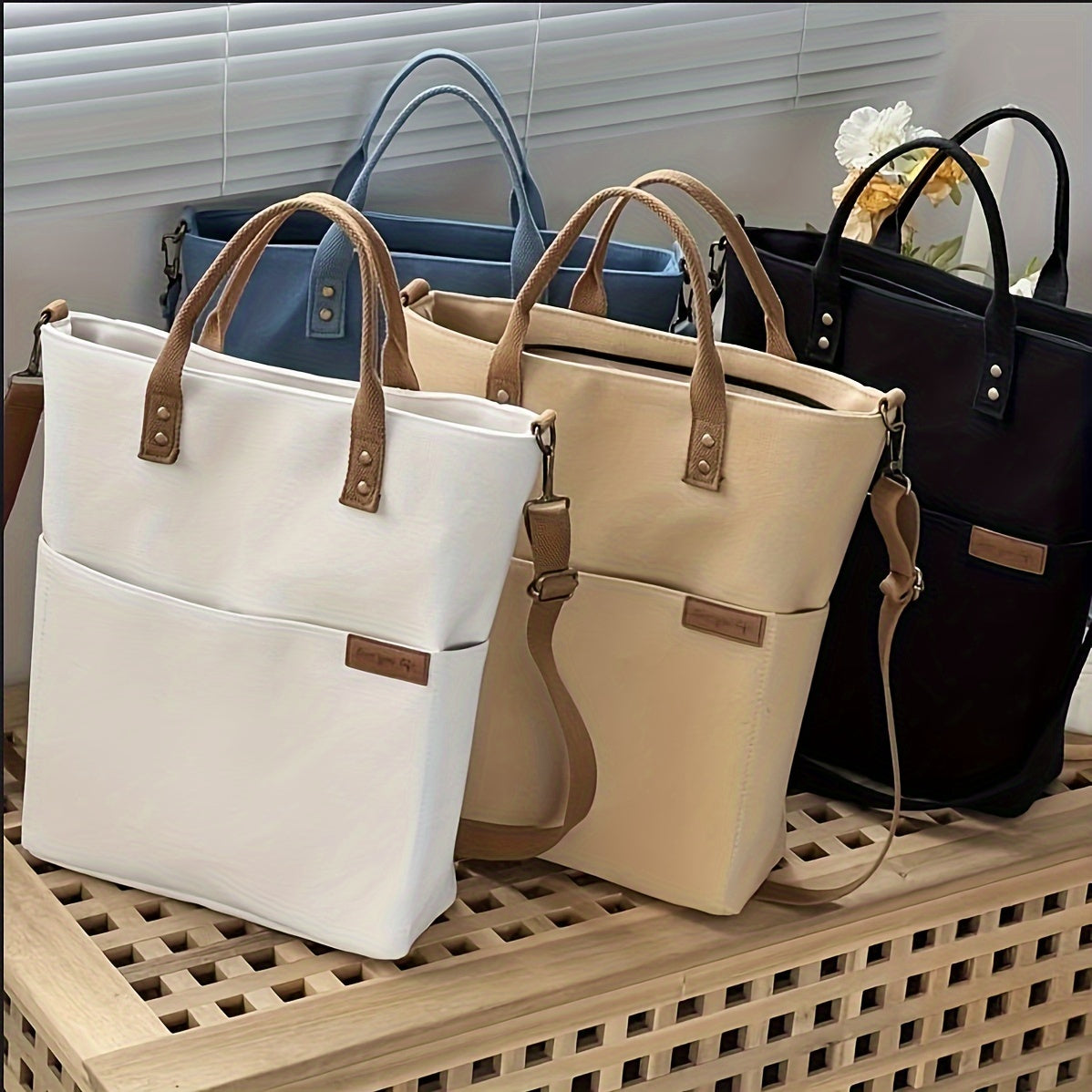 Nylon Tote Bag for Casual Students with Zipper Closure