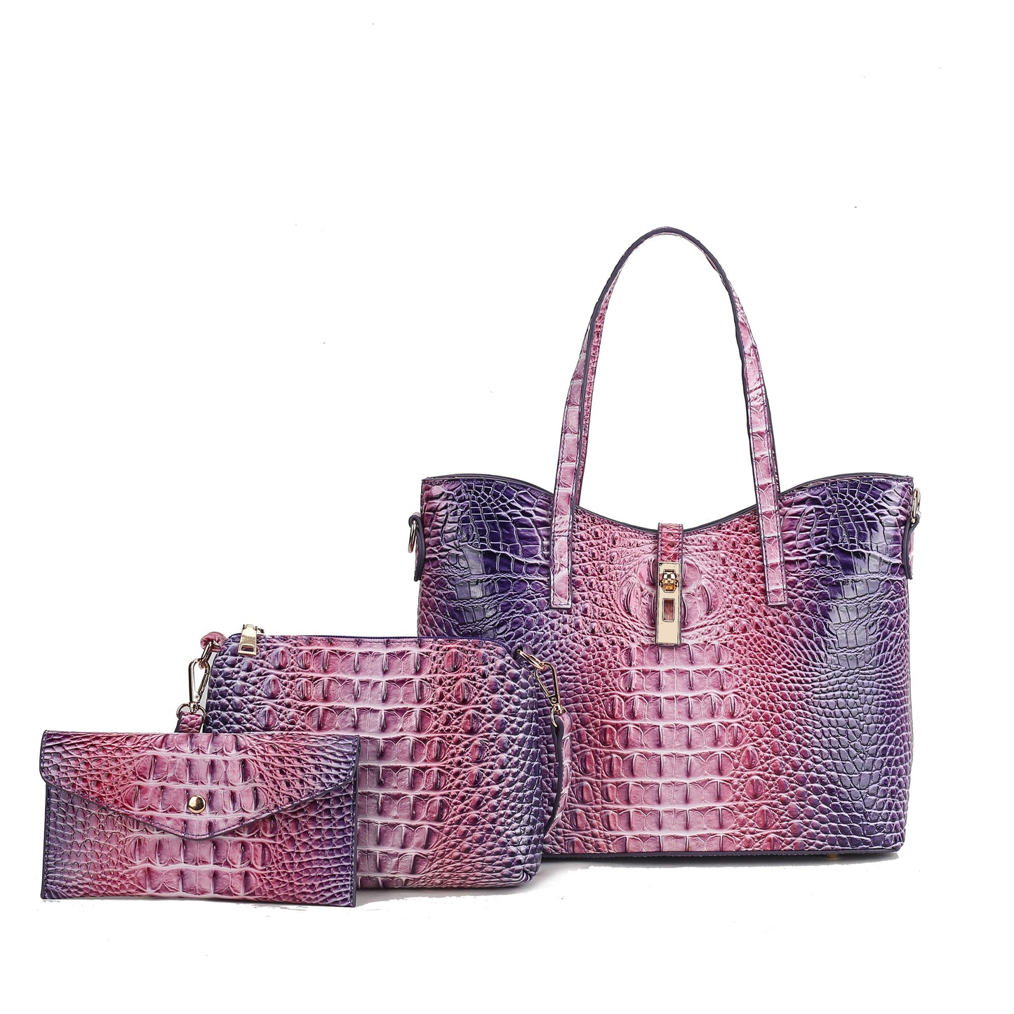Colorful Crocodile Pattern Faux Leather Tote and Crossbody Bag Set