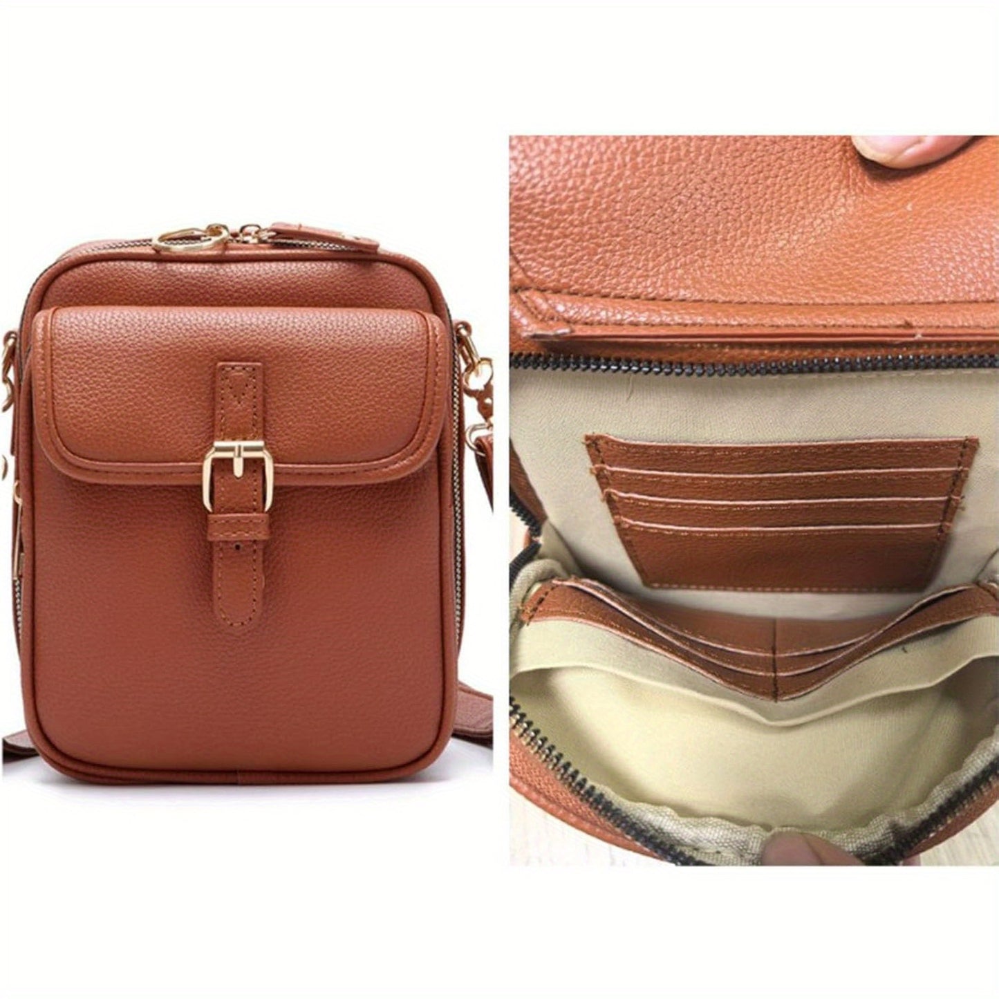 Vintage Faux Leather Crossbody Bag with Built-In Wallet