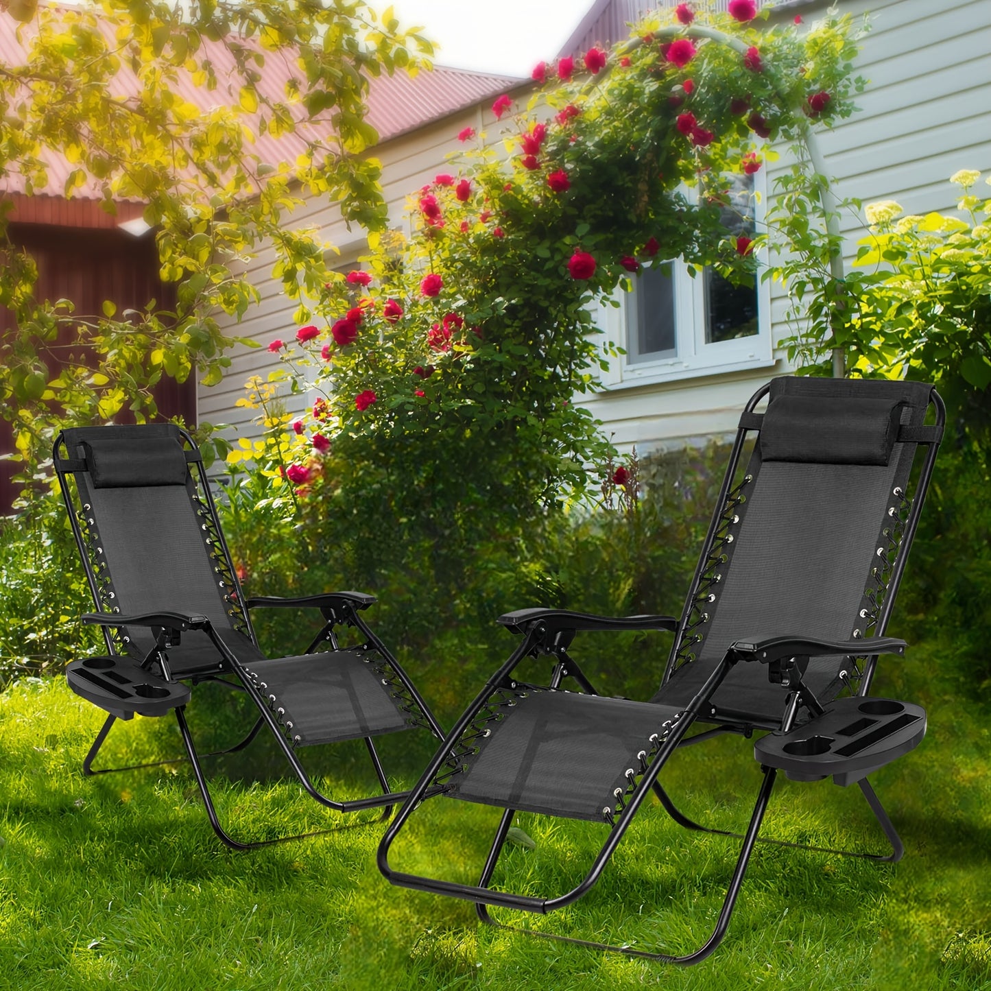 Zero Gravity Adjustable Recliner Chairs Set with Cup Holder