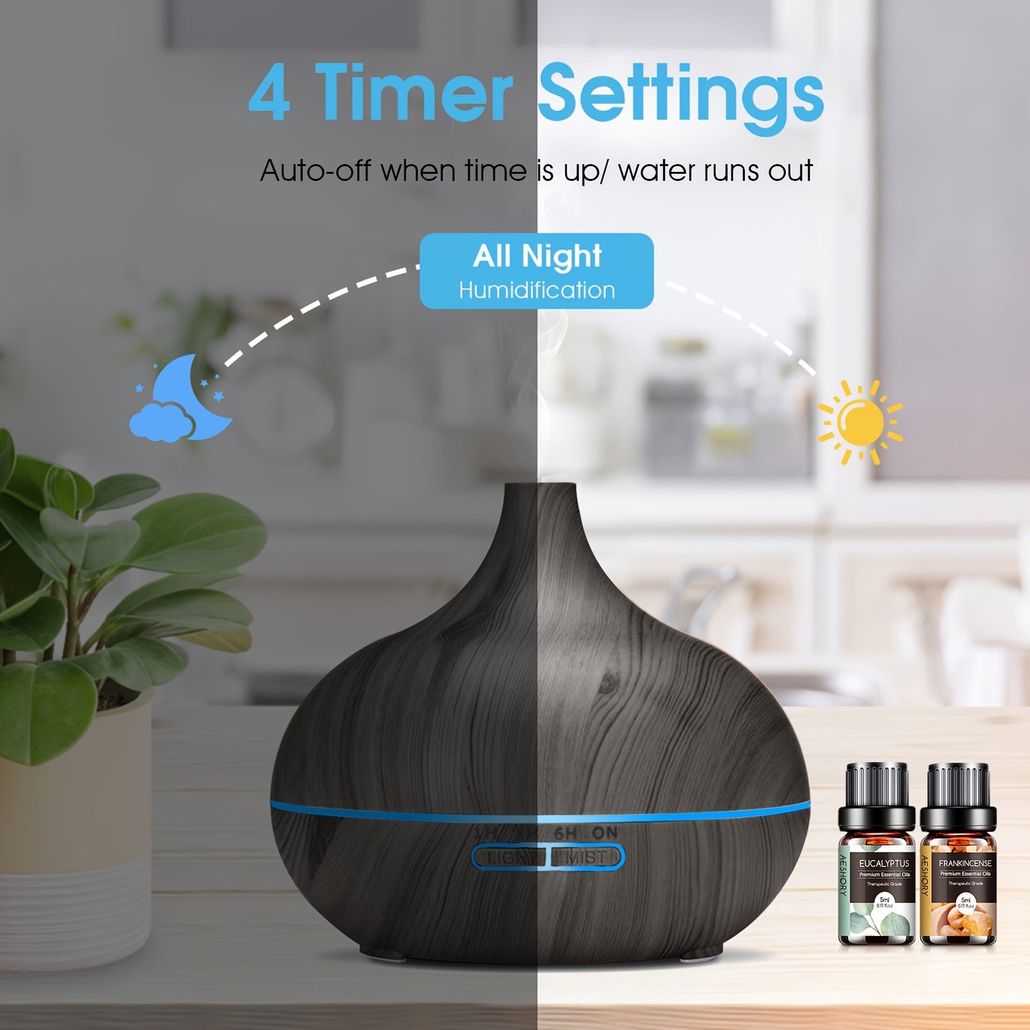 Essential Oil Diffuser With Wood Grain Design And LED Light