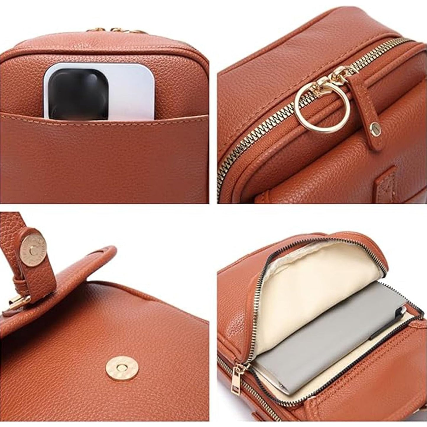 Vintage Faux Leather Crossbody Bag with Built-In Wallet