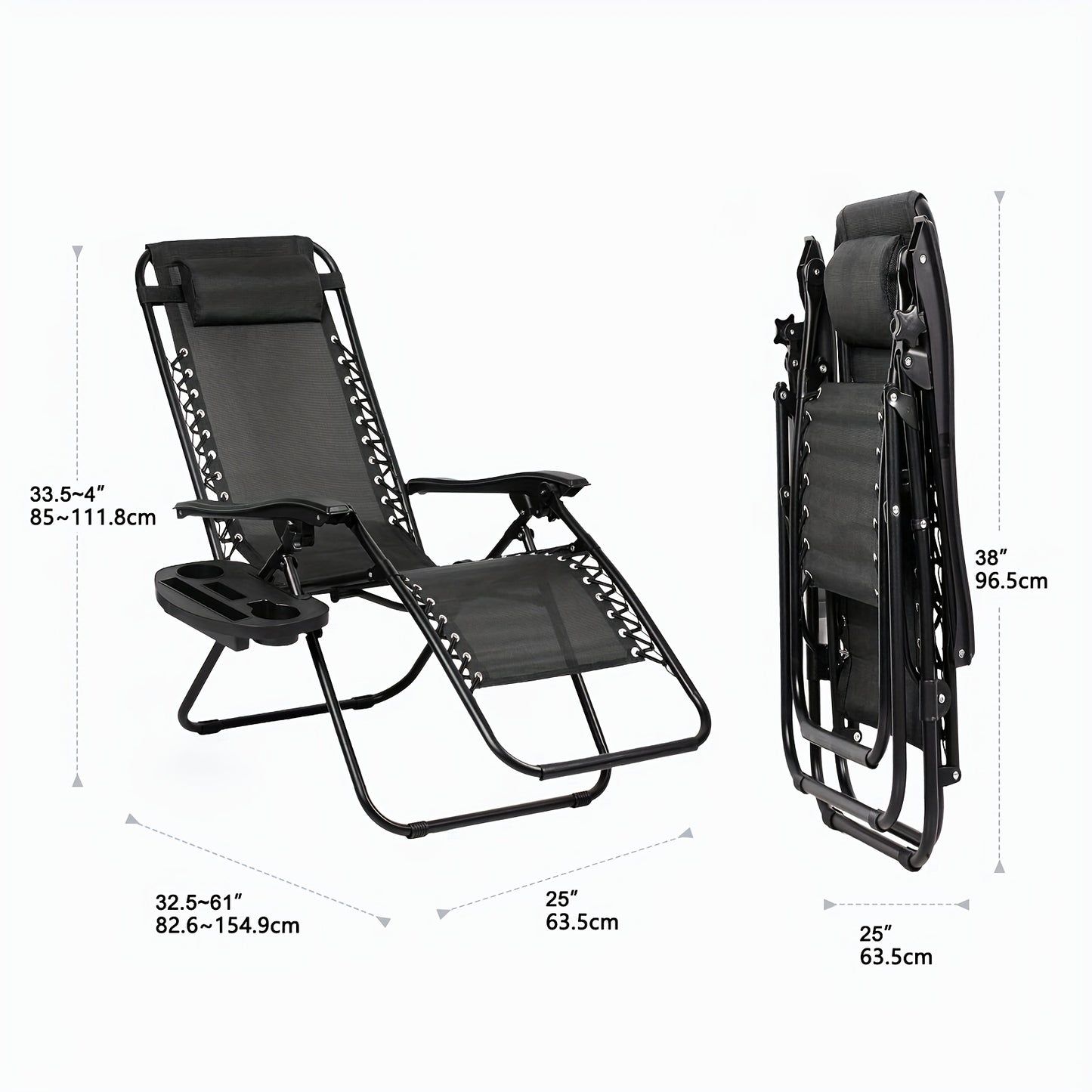 Zero Gravity Adjustable Recliner Chairs Set with Cup Holder
