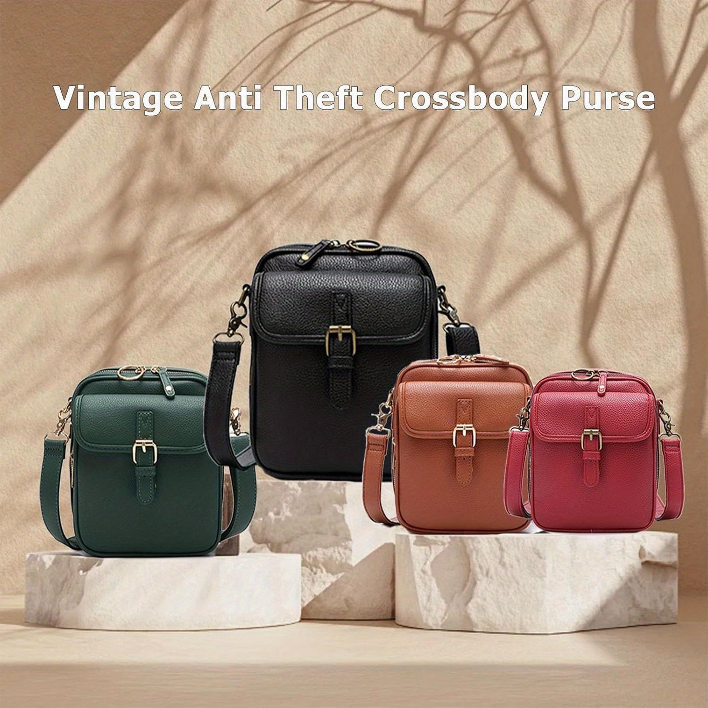 Vintage Faux Leather Crossbody Bag with Built-In Wallet